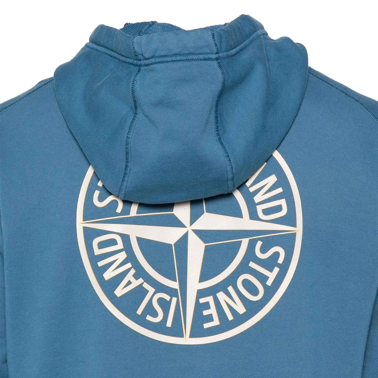 Stone Island Logo Printed Cotton Fleece Hooded Sweatshirt in Avio Blue