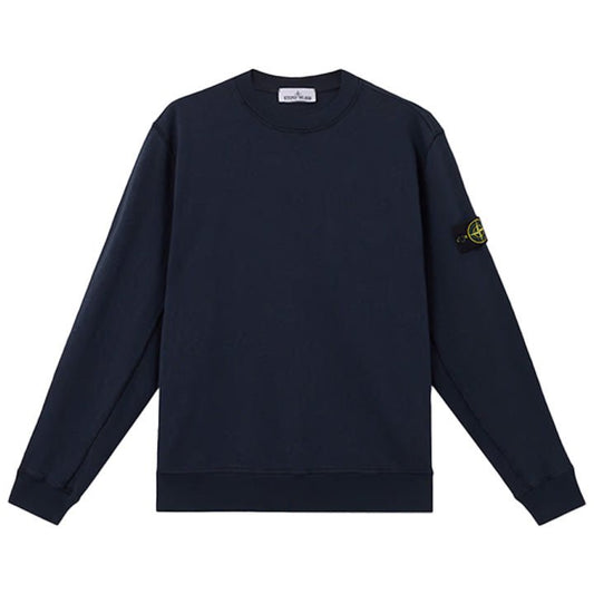 Stone Island Malfilé Fleece "Old" Effect Crewneck Sweatshirt in Navy