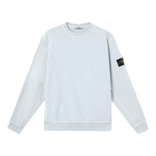Stone Island Malfilé Fleece "Old" Effect Crewneck Sweatshirt in Sky Blue