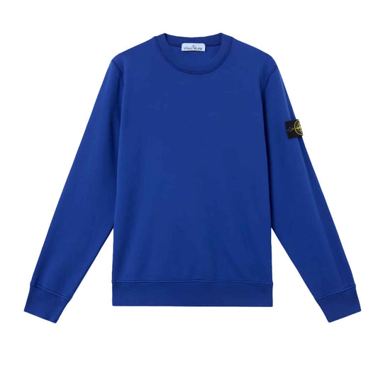 Stone Island Organic Cotton Fleece Crewneck Sweatshirt in Bright Blue