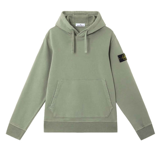 Stone Island Organic Cotton Fleece Hooded Sweatshirt in Sage Green