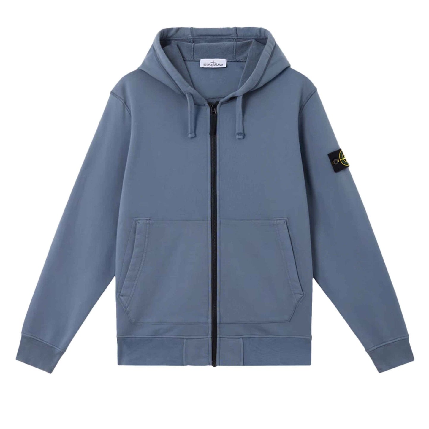 Stone Island Organic Cotton Fleece Zipped Hooded Sweatshirt in Avio Blue