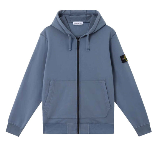 Stone Island Organic Cotton Fleece Zipped Hooded Sweatshirt in Avio Blue