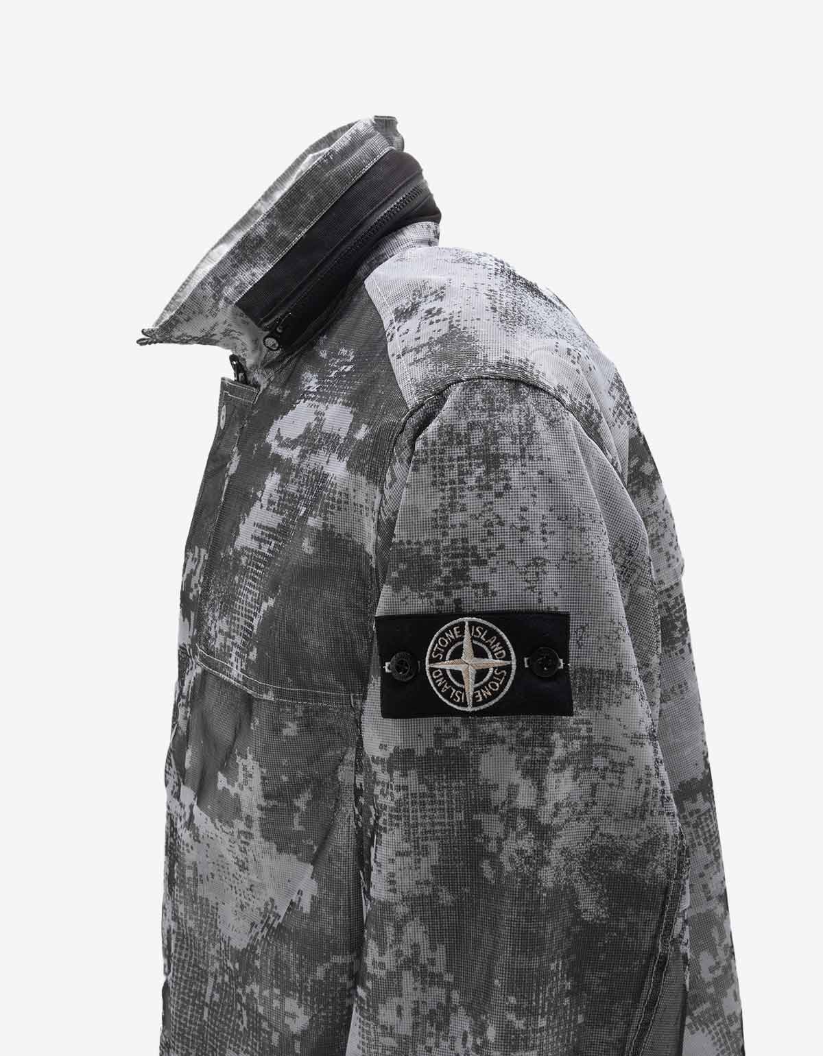 Stone Island Grey Camo Mesh Reflective Nylon Coat