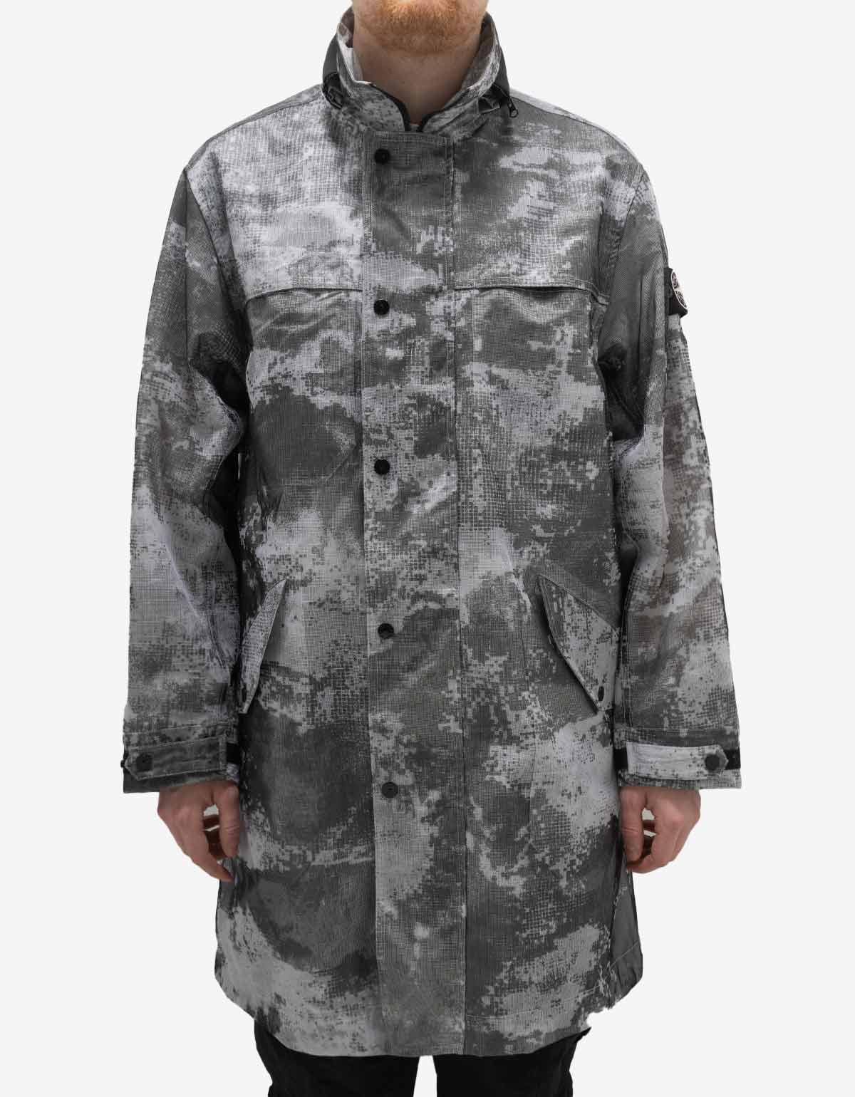Stone Island Grey Camo Mesh Reflective Nylon Coat