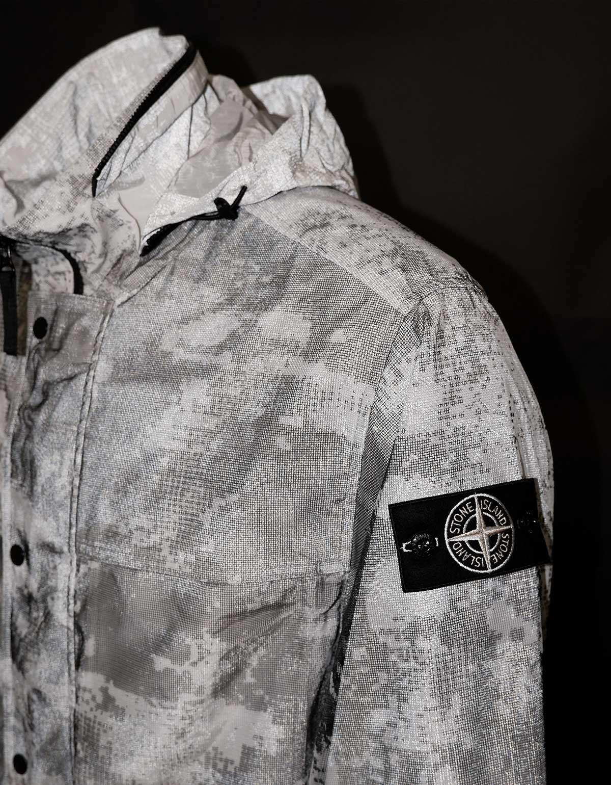 Stone Island Grey Camo Mesh Reflective Nylon Coat