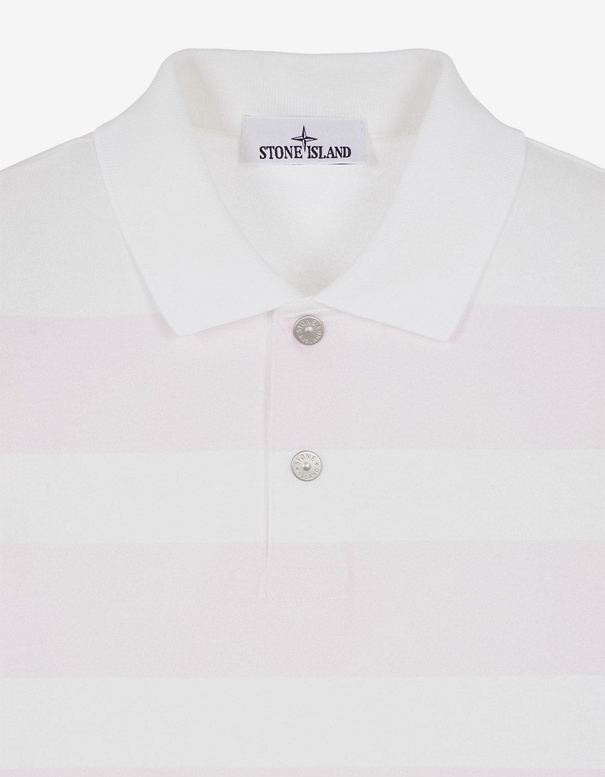 Stone Island Marina White Old Treatment Stripe Polo T-Shirt