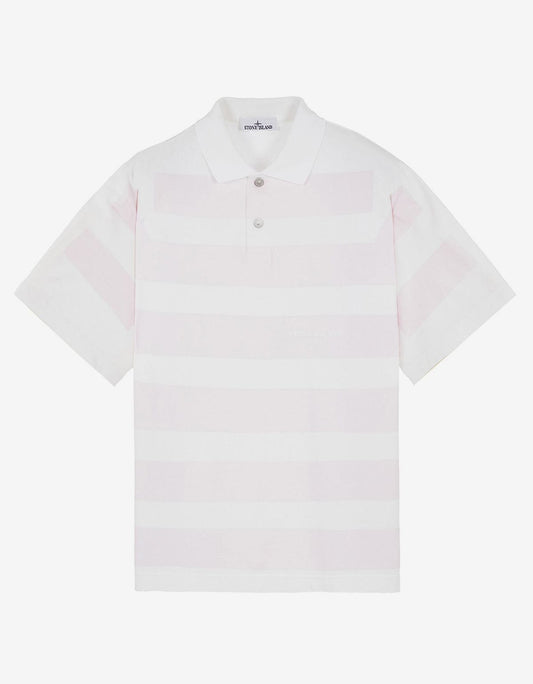 Stone Island Marina White Old Treatment Stripe Polo T-Shirt
